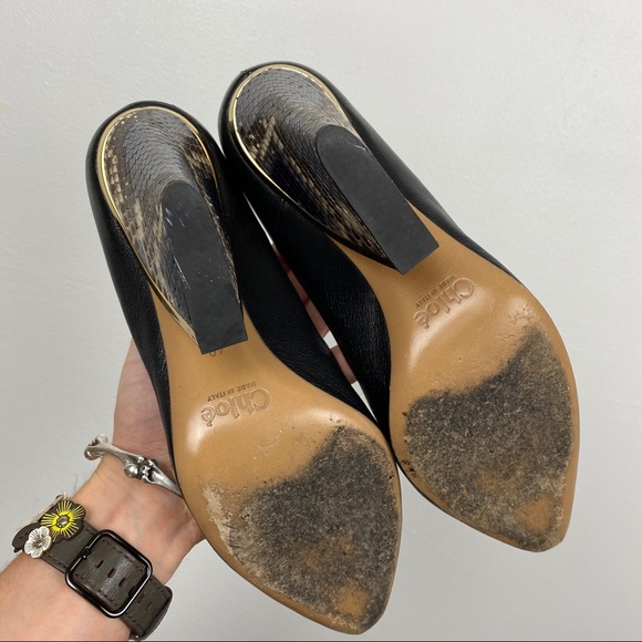 Chloe Leather Snake Gold Trim Pumps - Picture 6 of 7